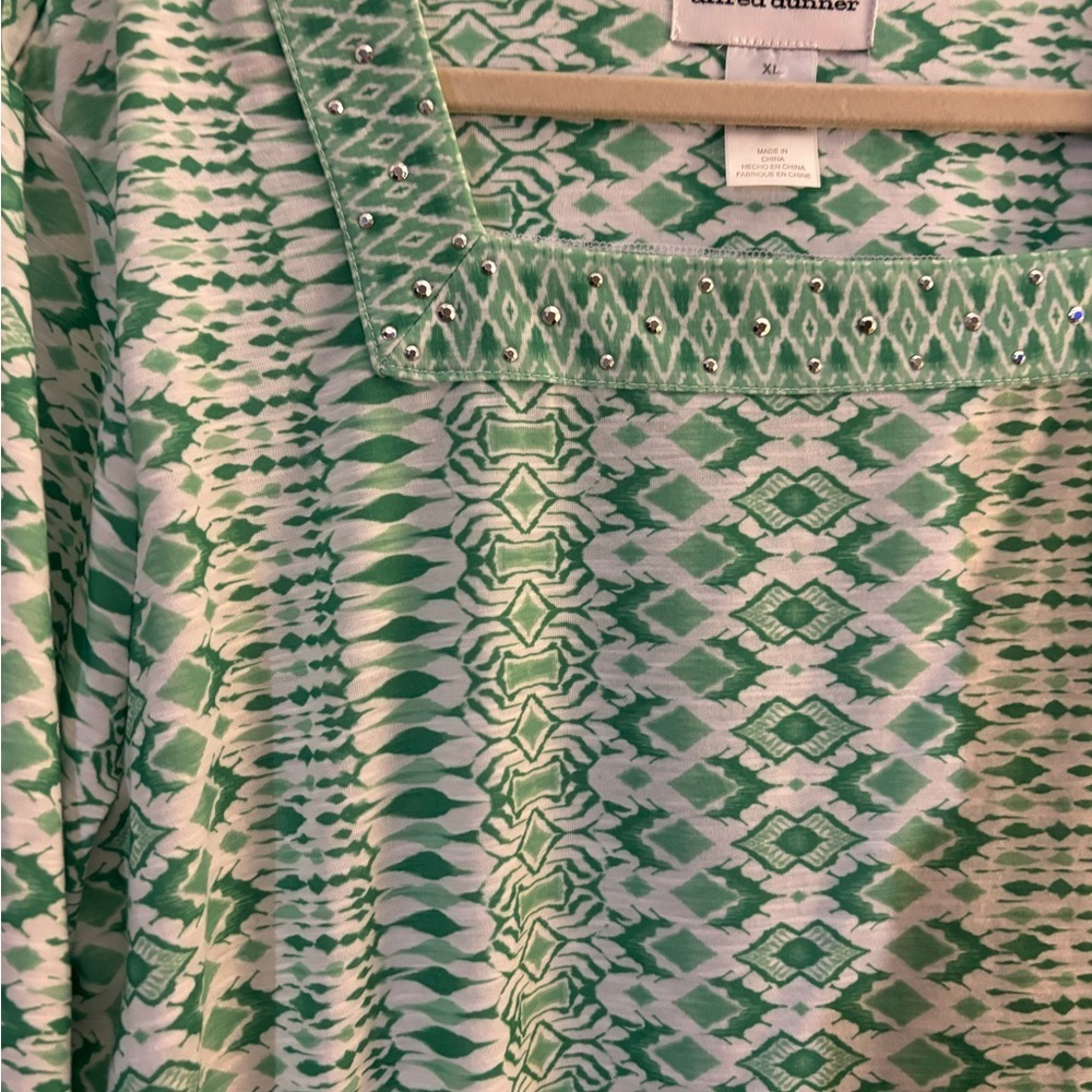 Woman’s Alfred Dunner Green Patterned Square-Neck Women's Top sz XL - Picture 5 of 7